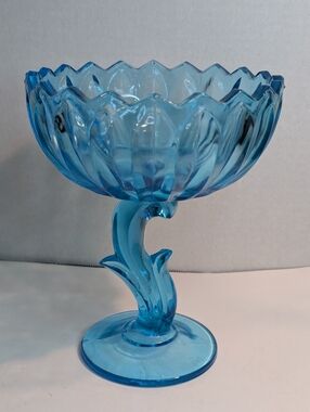 Indiana Glass Aqua Blue Lotus Blossom Pedestal Flower Compote Candy Dish